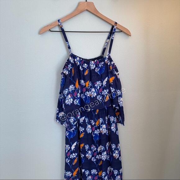 Tanya Taylor Blue Floral Tiered Tropical Silk Strappy Maxi Dress Vacation 0 XS - Picture 15 of 15